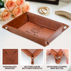Engraved Leather Tray with Custom Name, Personalized Anniversary Idea for Him and Her, Jewelry Organizer Tray for Dresser, Desk, Nightstand, Office Keepsake Box for Men, Husband - style: Anniversary