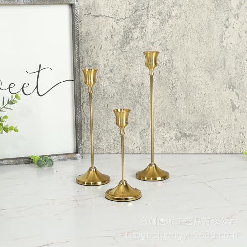 4 Sets(12 Pcs) Candle Stick Holders，Brass Gold Metal Taper Candle Holders, Vintage Modern Decorative Centerpiece Candlestick Holders for Table Mantel Wedding Housewarming Gift - color: Brass Gold-4 Sets(12 Pcs)
