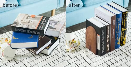 Large Bookend Hold Heavy Books- 7x4x5in 3 Pack Wood Bookends for Heavy Books Heavy Duty Walnut Book Ends for Men Wood Bookends for Office Desk Non-Skid - color: Walnut-r-3pair