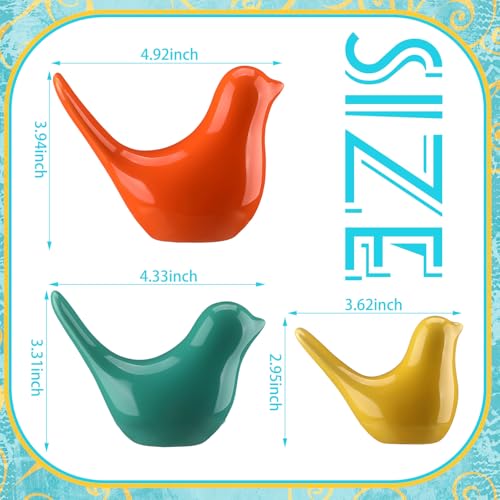 AceOrbit 3pcs Mid Century Modern Decor Medieval Table Decor Ceramic Birds Orange Blue and Yellow Ceramic Birds for Home Office Table Desktop Bookshelf Mantelpiece Shelf Centerpiece - style: Classic