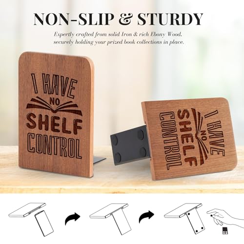 Book Lovers Gifts, Novelty Bookends Unique, Gifts for Book Lovers, Heavy Duty Wooden Book Ends for Shelves Decorative(1 Pair, 4.72x6.69 Inches) - No Control - color: Noctrl