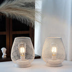 JHY DESIGN Set of 2 Metal Cage LED Lanterns Battery Powered Cordless Accent Light with LED Great for Weddings Parties Patio Events for Indoors Outdoors(White) - style: Set of two White egg