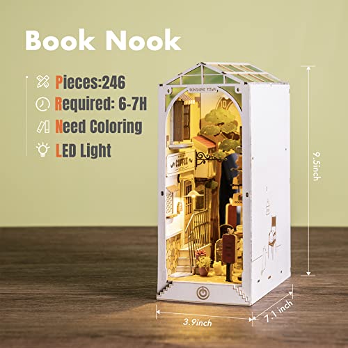 Rolife LED Book Nook Kit-Decorative Bookend Stand-3D Wooden Puzzle for Adults-Bookshelf Insert Booknook-Room Decor for Teen Girls Boys Women Men - color: 2.sunshine Town