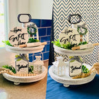 Houmury Set of 17 Farmhouse Tiered Tray with 1 Lantern Artificial Plant& Cutting Board Sign for Rustic Home Sweet Home Kitchen Decor Tier Tray Decor Set