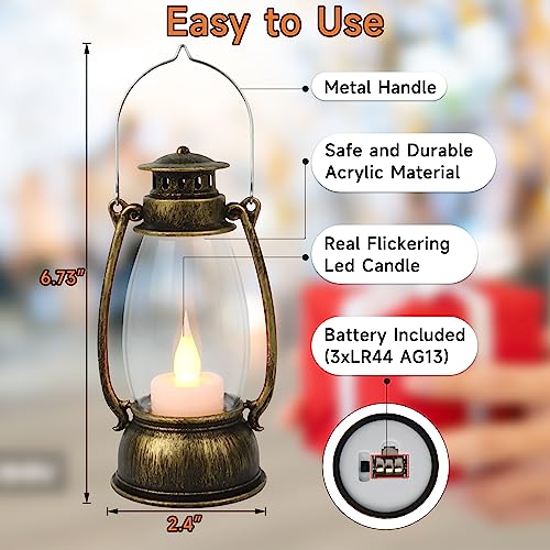 12Pcs Mini Lantern for Halloween Decor, 6Inch Small Lanterns for Western Garden Camping Party Decorations, Vintage Candleholders Table Centerpiece, Forest Christmas Wedding Decorations (Brass) - color: Brass-12pcs