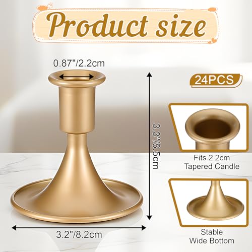 SHENLIU 24 Pcs Gold Taper Candle Holders Set, Vintage Metal Candlestick Holders for Dining Room Table Centerpiece or Mantel Wedding Party Decor Christmas