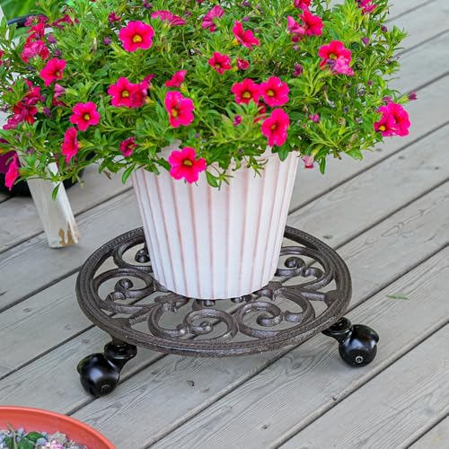Sungmor Heavy Duty Cast Iron Plant Caddy,11" Round Potted Plant Stand Flower Pot Rack on 3 Solid Wheels,Indoor Outdoor Planter Holder Trolley Casters Rolling Tray - color: 1-Tier Caddy & 3.1Inch Tall