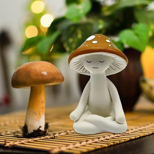Meditation Mushroom Resin Statue - Cute Meditation Mushroom Statue for Desk Living Room Resin Figurine for Home Patio Office Decoration Cute Plant Statues for Tabletop Garden Backyard Decor - style: Mushroom