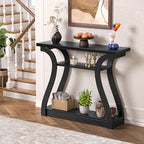 Wooden Console Table with Curved Legs and Shelf, 3-Tier Modern Accent Narrow Sofa Table for Entrance Area, Living Room, Hallway, 47 in Wide Wood Console Table for Entryway (Black) - color: Black