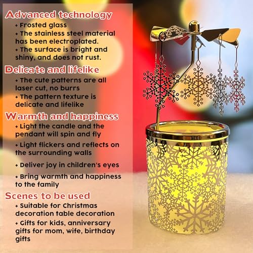 iLaJao Rotary Tea Light Carousel Angel Rotary Candle Holders Spinning Tealight Holders Christmas Decoration for Tabel Centrepieces Gift for Mom Women Wife Birthday-6 ¼ Inch Tall (Snowflake) - color: Snowflake