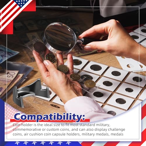 Yaocom 4 Pcs 1.69 Inch Metal Challenge Coin Display Stand Military Coin Holder Medallion Token Holder for Veterans Collectors Fits 2 Inches and up Coins Medals Pocket Watches (Black) - color: Black