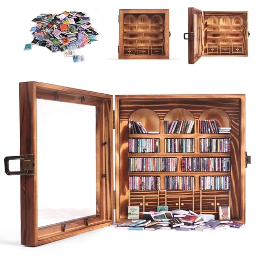 Anxiety Bookshelf – Mini Books Display for Stress Relief and Fun Decor, Perfect Decorative Miniature Library for Book Lovers, Ideal for Home Decor, Office Décor, and Thoughtful Gift Giving - Pine Wood - color: Pine Wood