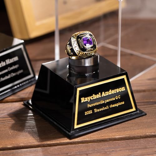 BYFDIY Custom Championship Ring Display Case Acrylic Baseball Ring Holder Personalized Name Rings Display Case for Football Softball Basketball Sport Size 3×3×3.5INCH