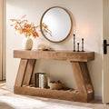 60" Farmhouse Entryway Table with Drawer, Wooden Hallway Foyer Table with Heavy Duty Base, Sofa Table for Living Room(Light Knotty Oak) - color: Light Knotty Oak