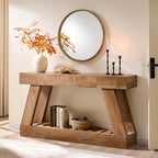 60" Farmhouse Entryway Table with Drawer, Wooden Hallway Foyer Table with Heavy Duty Base, Sofa Table for Living Room(Light Knotty Oak) - color: Light Knotty Oak