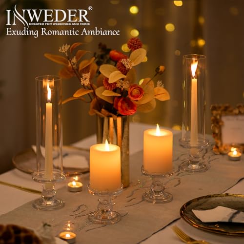 Hurricane Glass Taper Candle Holder: 6Pcs Tall Hurricane Candle Holder for Home Clear Tapered Candlestick Holders with Open Ended Sleeve Glass Candle Stick Holder for Table Centerpieces - size: S - 6 Pcs
