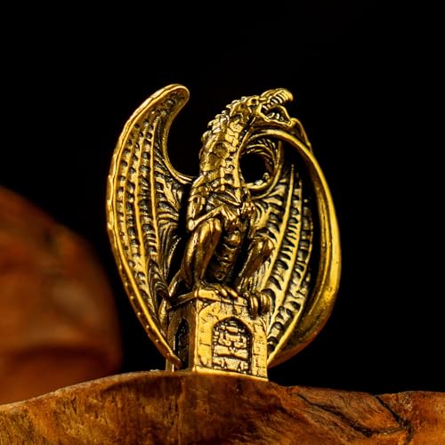 100% Solid Brass Dragon Statue with Massive Spread Wings - Handcrafted Roaring Mythical Beast Sculpture, Vintage Fantasy Decor, Collectible Desk & Bookshelf Centerpiece, Epic Gift for Dragon Lovers - style: Giant Wing