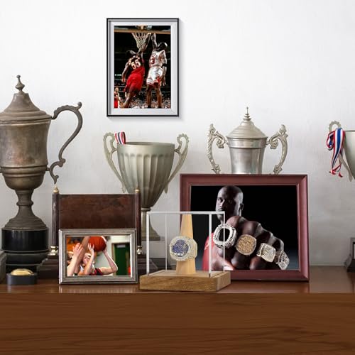 Hooqict Championship Ring Display Case Clear Acrylic Ring Case Display Box UV Protected with Wood Base Stand for Sports Baseball Basketball Softball Football Single Ring Holder Coin Stand - size: 1 Pack