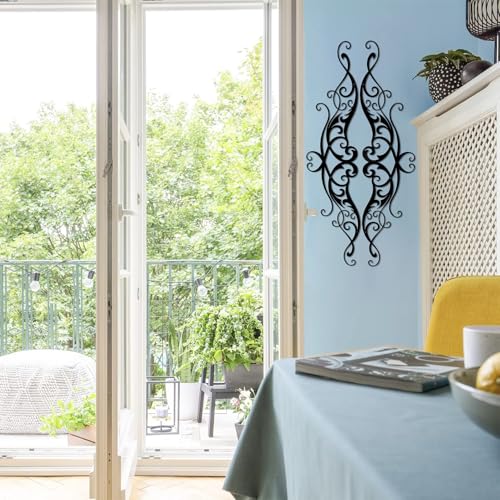 cape leadwort Metal Scroll Wall Decor Art, Long Iron Vine Decoration, Modern Minimalist Line Hanging Sculpture Sign, for Above Door Living Room Office Indoor Outdoor Home Ornaments-33.8x7.9in(Large) - color: Black