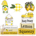 Vercraft 11 Pcs Lemon Table Decorations Set Lemon Tiered Tray Decor Summer Wooden Top Farmhouse Rustic Wooden Coffee Table Centerpieces for Home Kitchen Office Decorations - style: Lemon