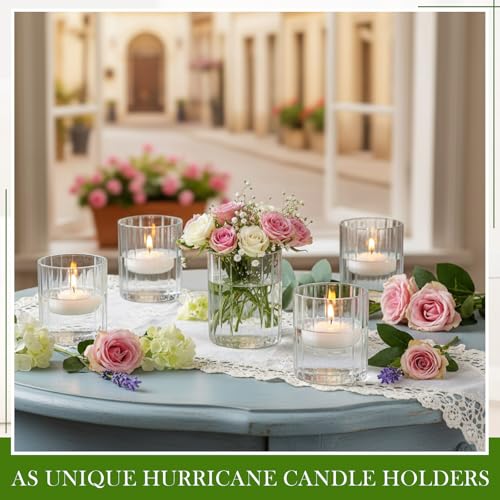 6 Pcs 4 Inch Tall Glass Ribbed Cylinder Vases Clear Floating Candle Flower Vase in Bulk, Hurricane Candle Holder for Wedding Housewarming Gift Table Centerpieces - color: Clear, size: 4 Inch