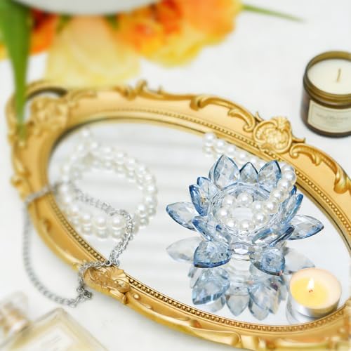 Crystal Flower Jewelry Tray, Luxury Transparent Decorative Trinket Dish for Rings, Earrings, Necklaces, Keys for Vanity Dresser Nightstand, Elegant Gift for Women Mother's Day (1, 4.4"(w) - Blue) - size: 4.4"(w) - Blue