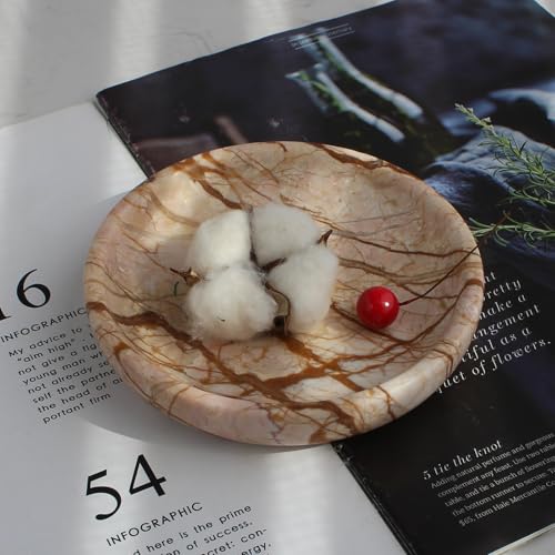 Nawgnail Natural Travertine Marble Jewelry Dish 5.5", Trinket Dish for Ring Earring, Gift for Woman Daugther(Pink Marble) - color: Pink Marble