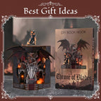 DIY Book Nook Kit Miniature House Dollhouse Kit, Book Nook Kits for Beginners, 3D Wooden Puzzle Booknook Bookend Bookshelf Decor Model Build with Dust Cover (Throne of Blades) - style: Throne of blades