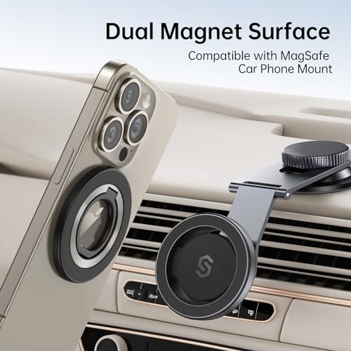SYNCWIRE Magnetic Phone Ring Holder for MagSafe, 360° Rotation Cell Phone Grip Stand Finger Ring Kickstand Two-Sided Magnet Compatible with iPhone 17 Pro Max 16 15 14 13 12 MagSafe Accessories - color: Single Ring-1PCS-Black