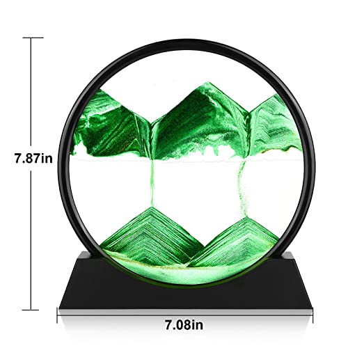 Herecanli Moving Sand Art Picture - 3D Quicksand Painting Decor - Round Glass 3D Deep Sea Sandscape - Relaxing Decoration for Home,Office,Desk,Mantle,Bookshelf,Room- (Green, 7 in) - color: Green, size: 7"