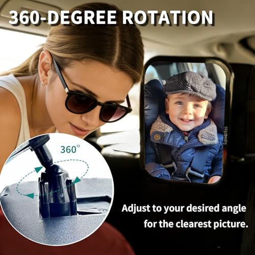 Funbliss Baby Car Mirror for Rear Facing Seat,360° Rotation, Safety Certified Shatterproof Acrylic Glass, Clear Wide View,Infant Mirror for Car Seat Rear Facing - color: 1PACK