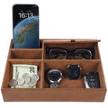 Zcaukya Men's Valet Tray, Jewelry Box Nightstand Organizer with 5 Compartments for Phone Keys Wallet Watch Glasses, Faux Leather Dresser Entryway Catchall Holder for Father's Day Gift (Brown) - color: Brown