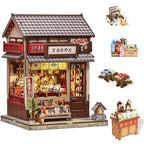 Book Nook Kit - DIY Miniature Japanese Fan House, 3D Wooden Puzzle Dollhouse with LED Lights, Tiny Bookend & Creative Bookshelf Decor, Crafts Gifts for Adults - style: Tsukino Eogi-dou