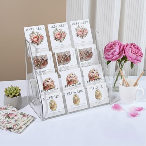 Acrylic Bookmark Display Stand, Portable Sticker Holder for Vendor Events Retail, 4 Tier Clear Display Shelf Rack for Greeting Card, Postcards, Brochures