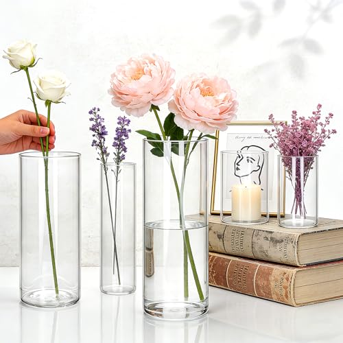 Brajttt Glass Cylinder Vase,10 Pack Glass Flower Vases,Hurricane Floating Candle Vases for Centerpieces Tables,Tall Cylinder Clear Vase for Centerpieces Wedding Party Home Décor