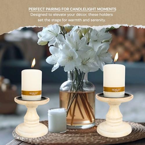 Hosley White 5 Inch High Wooden Pillar Candle Holder Country Style. Ideal Gift for Wedding Party Home Spa Reiki Aromatherapy LED Votive Candle Gardens W1 - color: White X 1count