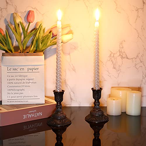 OwnMy Set of 2 Elegant Taper Candle Holders Vintage Metal Taper Candlestick Holders, 4 Inch Tall Taper Candle Stands Decorative Taper Candelabra Set for Dining Table Centerpieces Wedding, Red Bronze - color: Red Bronze