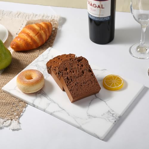 Koville Italian Natural Marble Cutting Board for Kitchen Pastry Bread Macaron Display, 12" x 8" Real Stone Slab Marble Cheese Board for Counter, Bathroom Perfume Tray Candle Plate (Arabescato) - color: Arabescato