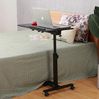 TigerDad Over Bed Table with Wheels Adjustable | Rolling Laptop Table Overbed Desk Hospital Tray Table Sofa Chair Side Table (Black) - color: Black