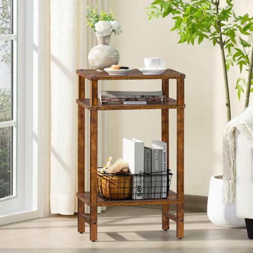 YUFAM Side Table End Table Tall Night Stand 3-Tier for Living Room Bedroom Bathroom Office Furniture Brown - color: Brown, size: 3 Tier
