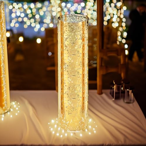 WGVI Hurricane Candle Holder Sleeve, W: 4", Ht: 16", Gold Speckled Glass Cylinder Open Both Ends, Chimney Tube Shade, 1 Piece - size: 4x16"H