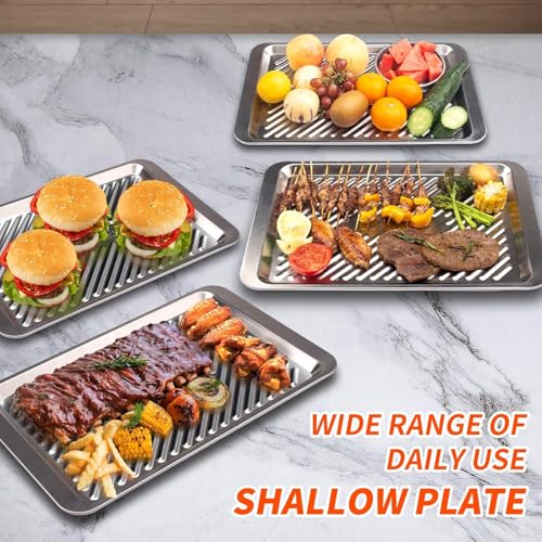 Grilling Prep and Serve Trays, Set of 2 Stackable Stainless Steel BBQ Trays, Deep Marinating Container, Serving Platter for Plating Food, BBQ Prep Tub for Marinating Meats, Grill Accessories - style: Deep Prep Trays