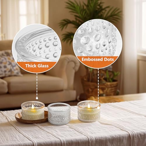 JOYIT Clear Votive Candle Holders Bulk Set of 4, Tealight Candle Holder for Wedding Table Centerpiece, Glass Small Candle Holders for Birthday Party, Valentine's Day, Home Decor (2''X 1.4'') - color: Embossed_clear