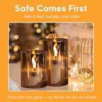 Eywamage Smoke Grey Glass Flameless Pillar Candles with Remote, Flickering LED Battery Candles Table Decor Set of 3 - color: Gray