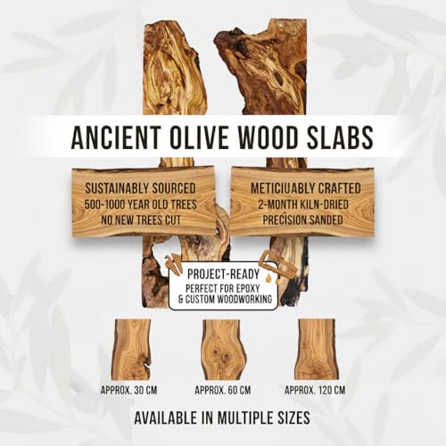 Turkish Olive Wood Live Edge Slab Set (2 Pieces) for Epoxy Resin Tables – Kiln Dried, Sanded, Resin Ready (24 in (60 cm)) - size: 24 in (60 cm)