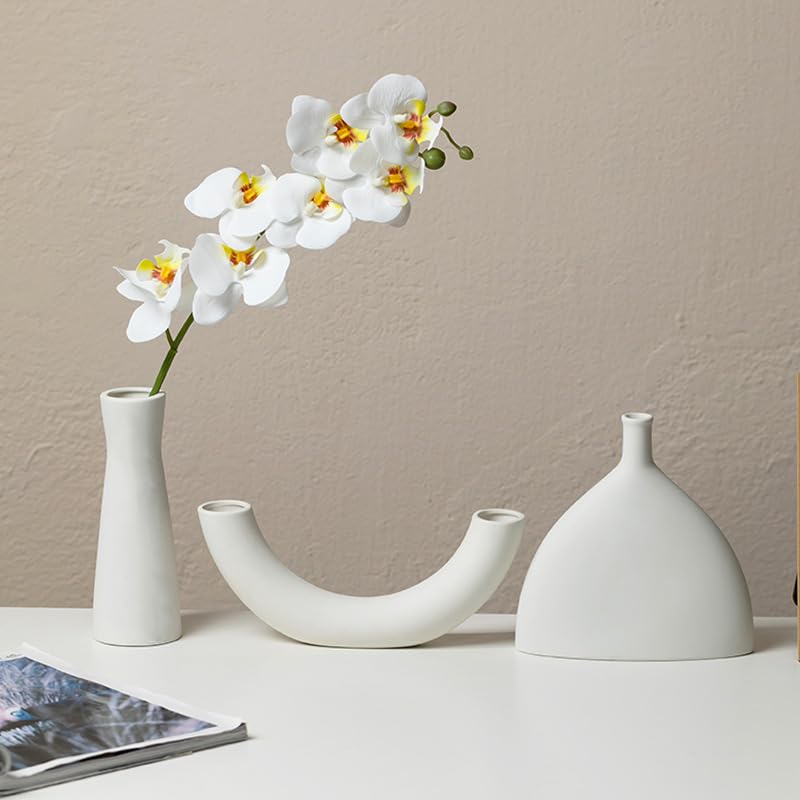 7 inch Ceramic Bud Vase Tall Conic Flower Single Stem Vase Small Bud Decorative Floral Vase Home Decorative Floral Centerpiece for Wedding Office (White)