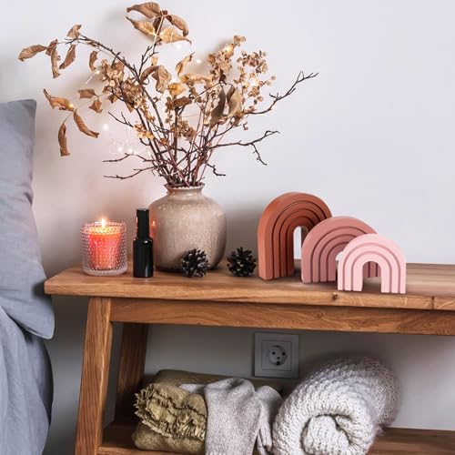 Set of 3 Pink Boho Shelf Decor Wood Arch Rainbow Room Decor Modern Wooden Arch Decoration for Shelf Table Mantel Book Ends Living Room Office Nursery Home Aesthetic Decorations