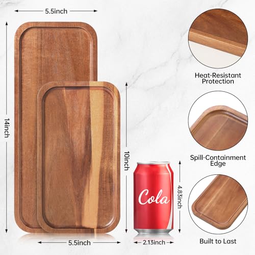 Small Solid Acacia Wood Serving Trays and Platters - Wooden Mini Charcuterie Boards, Rectangle Cheese Board for Food, Bathroom, Home Decor, Kitchen Counter,S,(10"x5.5", 1 Pack) - size: 10" x 5.5" x 0.6"