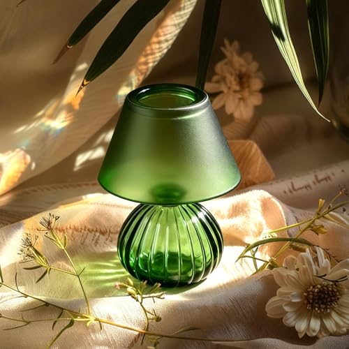 Table Lamp-Shaped Glass Hurricane Candle Holder,Crystal-Decorated Candle Holder,Tea Lights and Electronic Candles, Vintage Decoration,Warm Gift.Wedding Party Supplies,Christmas Dark Green