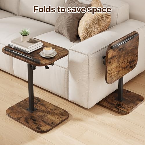 TV Tray Table, C Shaped End Table, Adjustable Height 17.7"-31.5", Flip-Top, Snack Side Table with 360 Swivel and 180 Tilt for Couch, Sofa, Bed, Recliner, Brown - color: Brown